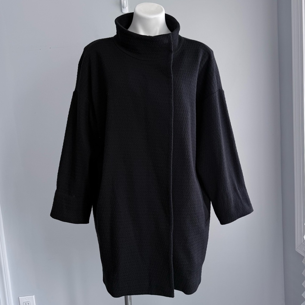 Eileen Fisher Organic Cotton Textured Funnel Neck Long Jacket Oversized Coat M - Picture 2 of 16